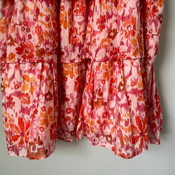 FATE Women's Pink Floral Tiered Mini Dress Ruffles Sz L V-Neck Lined Boho Event - Picture 3 of 11